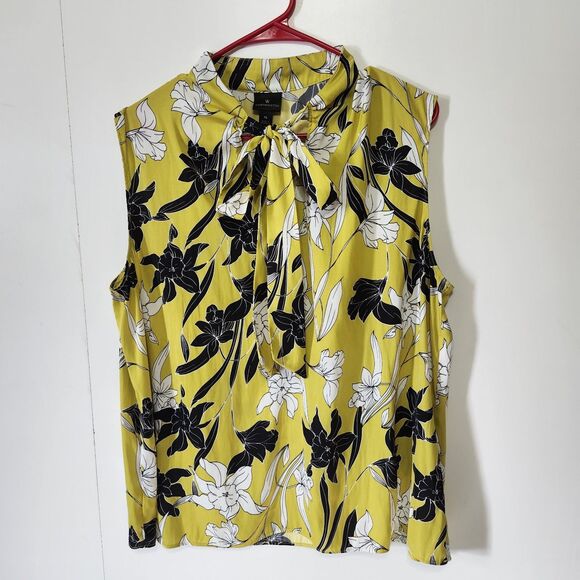 Worthington Tops - Worthington Paulina Floral Tie Front Sleeveless Blouse V Neck XL Yellow Top Chic